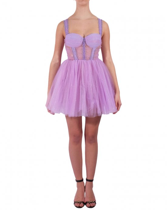 Abito Elisabetta Franchi donna AB06713E2, ti ta unita in lurex, gonnellina a palloncino, scollo a cuore con coppe, chiusura sul retro con zip invisibile. Lavanda Abito Elisabetta Franchi donna AB06713E2, ti ta unita in lurex, gonnellina a palloncino, scollo a cuore con coppe, chiusura sul retro con zip invisibile. Lavanda