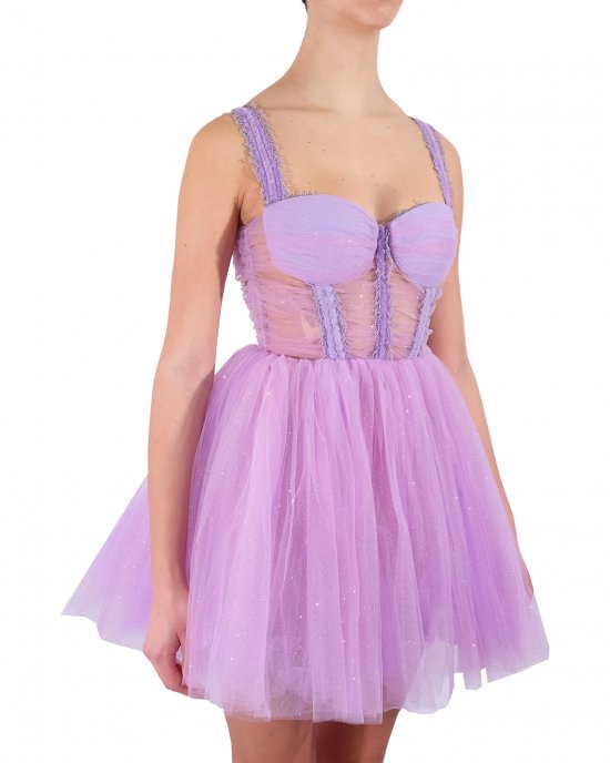 Abito Elisabetta Franchi donna AB06713E2, ti ta unita in lurex, gonnellina a palloncino, scollo a cuore con coppe, chiusura sul retro con zip invisibile. Lavanda Abito Elisabetta Franchi donna AB06713E2, ti ta unita in lurex, gonnellina a palloncino, scollo a cuore con coppe, chiusura sul retro con zip invisibile. Lavanda