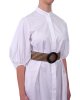Abito Kocca donna ,modello camicia , con abbottonatura centrale nascosta, maniche a sbuffo con elastico al fondo e una cintura in paglia con fibbia tonda. Bianco Abito Kocca donna ,modello camicia , con abbottonatura centrale nascosta, maniche a sbuffo con elastico al fondo e una cintura in paglia con fibbia tonda. Bianco