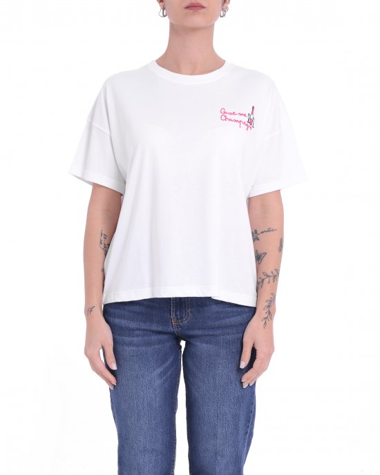 T-shirt AW1157 "Give me champagne" SUPERCULTURE donna Bianco T-shirt AW1157 "Give me champagne" SUPERCULTURE donna Bianco